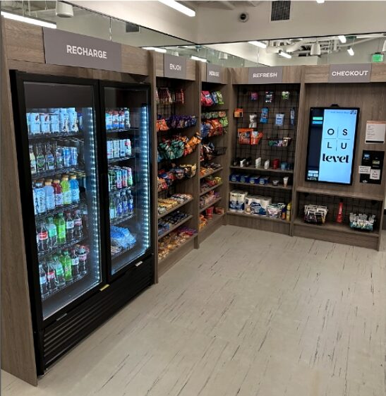 Micro-market with shelving and beverage cooler — Moscow ID area install
